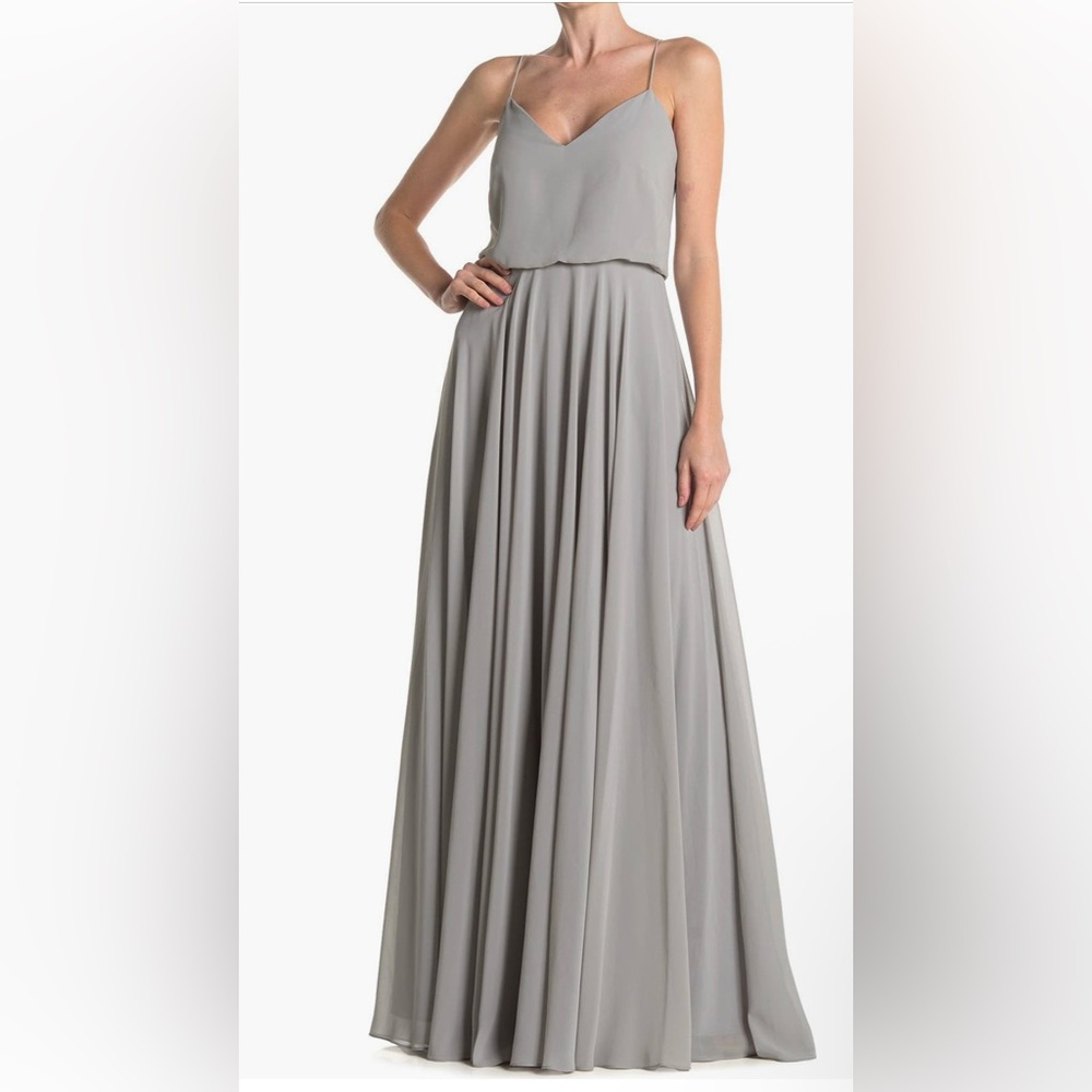 Elegant Silver Gray Chiffon Maxi Dress | Size 2 | NWT